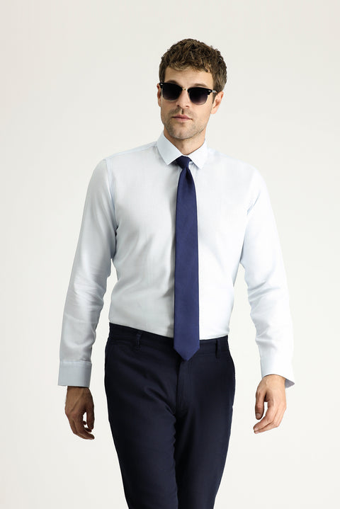 Açık Mavi Uzun Kol Slim Fit Dar Kesim Klasik Desenli Pamuk Gömlek