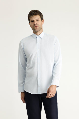  Aç?k Mavi Uzun Kol Slim Fit Dar Kesim Klasik Desenli Pamuk Gömlek-Ki??l?