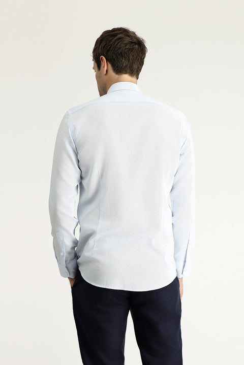 Açık Mavi Uzun Kol Slim Fit Dar Kesim Klasik Desenli Pamuk Gömlek