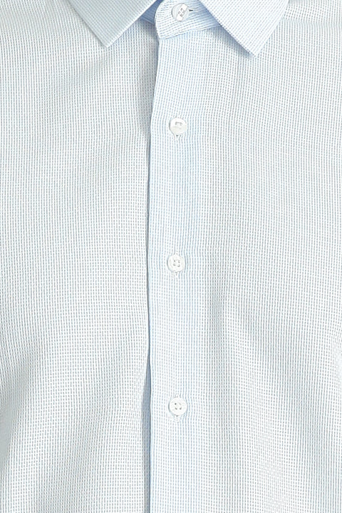 Açık Mavi Uzun Kol Slim Fit Dar Kesim Klasik Desenli Pamuk Gömlek