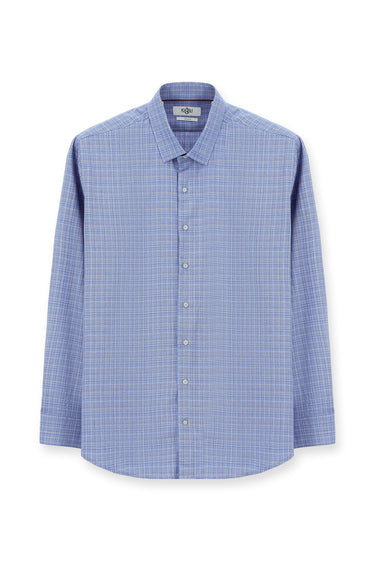  Mavi Uzun Kol Slim Fit Dar Kesim Klasik Desenli Pamuk Gömlek