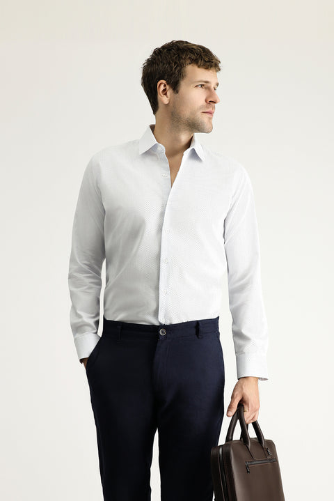 Koyu Mavi  Uzun Kol Slim Fit Dar Kesim Klasik Desenli Pamuk Gömlek