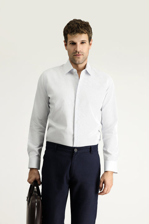 Koyu Mavi  Uzun Kol Slim Fit Dar Kesim Klasik Desenli Pamuk Gömlek