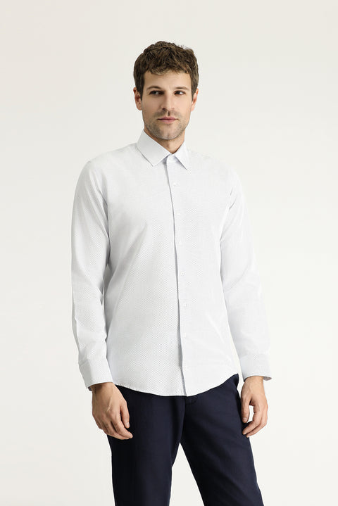 Koyu Mavi  Uzun Kol Slim Fit Dar Kesim Klasik Desenli Pamuk Gömlek