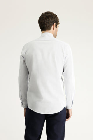  Koyu Mavi  Uzun Kol Slim Fit Dar Kesim Klasik Desenli Pamuk Gömlek
