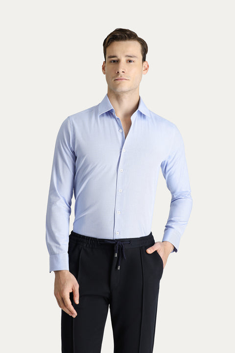 Light Blue Long Sleeve Slim Fit Narrow Cut Oxford Cotton Shirt