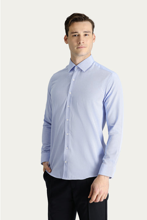 Light Blue Long Sleeve Slim Fit Narrow Cut Oxford Cotton Shirt