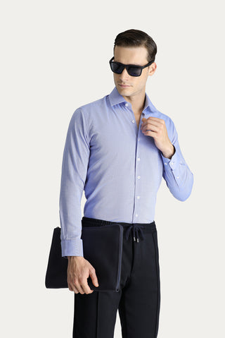  Koyu Mavi  Uzun Kol Slim Fit Dar Kesim Oxford Pamuk Gömlek