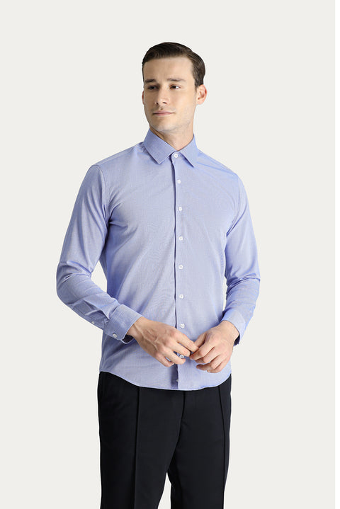 Dark Blue Long Sleeve Slim Fit Narrow Cut Oxford Cotton Shirt