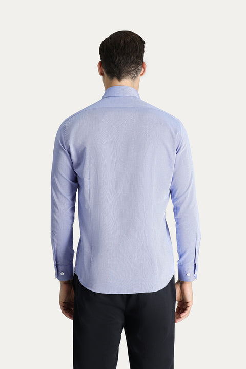 Dark Blue Long Sleeve Slim Fit Narrow Cut Oxford Cotton Shirt