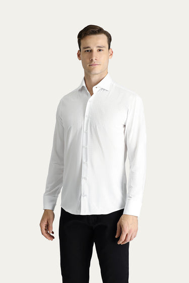  Beyaz Uzun Kol Slim Fit Dar Kesim Desenli Pamuk Gömlek