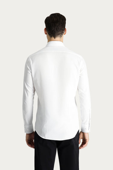  Beyaz Uzun Kol Slim Fit Dar Kesim Desenli Pamuk Gömlek