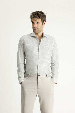  Orta Gri Uzun Kol Slim Fit Dar Kesim Desenli Pamuk Gömlek