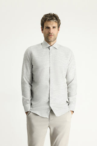  Orta Gri Uzun Kol Slim Fit Dar Kesim Desenli Pamuk Gömlek