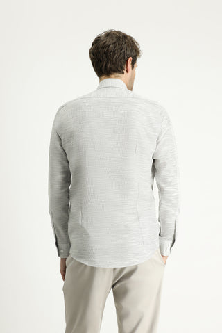  Orta Gri Uzun Kol Slim Fit Dar Kesim Desenli Pamuk Gömlek