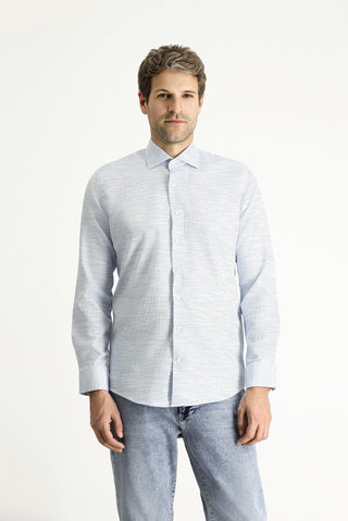  Mavi Uzun Kol Slim Fit Dar Kesim Desenli Pamuk Gömlek