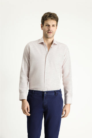 Orta Pembe Uzun Kol Slim Fit Dar Kesim Desenli Pamuk Gömlek