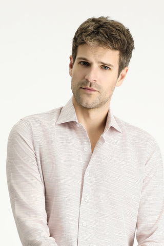  Orta Pembe Uzun Kol Slim Fit Dar Kesim Desenli Pamuk Gömlek