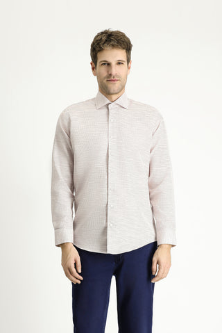  Orta Pembe Uzun Kol Slim Fit Dar Kesim Desenli Pamuk Gömlek