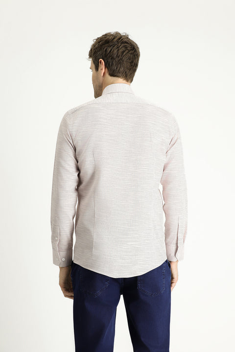 Orta Pembe Uzun Kol Slim Fit Dar Kesim Desenli Pamuk Gömlek