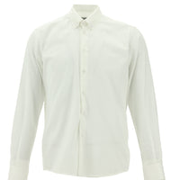 Beyaz Uzun Kol Slim Fit Dar Kesim Pamuk Düğmeli Yaka Gömlek