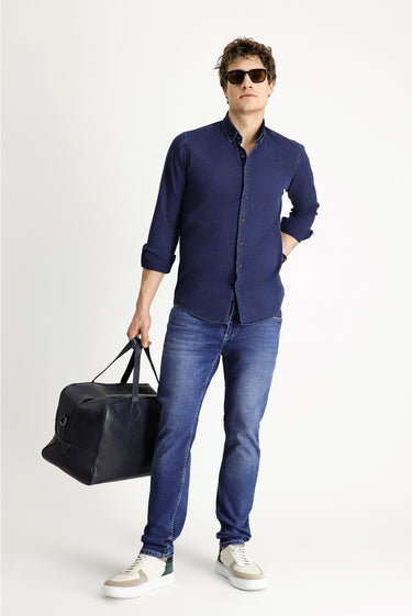 İndigo Uzun Kol Slim Fit Dar Kesim Desenli Pamuk Düğmeli Yaka Gömlek