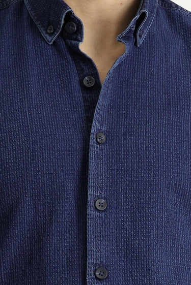 İndigo Uzun Kol Slim Fit Dar Kesim Desenli Pamuk Düğmeli Yaka Gömlek
