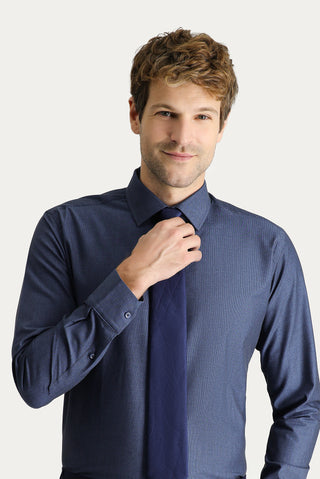  Koyu Lacivert Uzun Kol Slim Fit Dar Kesim Klasik Desenli Pamuk Gömlek