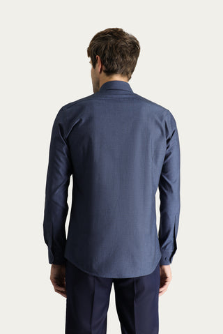  Koyu Lacivert Uzun Kol Slim Fit Dar Kesim Klasik Desenli Pamuk Gömlek