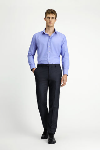  Koyu Mavi  Uzun Kol Slim Fit Desenli Klasik Pamuk Gömlek-Ki??l?