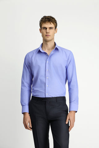  Koyu Mavi  Uzun Kol Slim Fit Desenli Klasik Pamuk Gömlek-Ki??l?