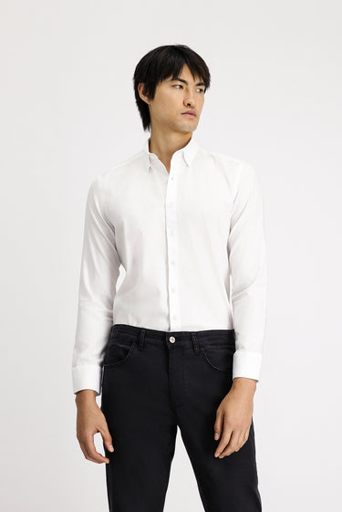  Beyaz Uzun Kol Slim Fit Dar Kesim Desenli Pamuk Gömlek