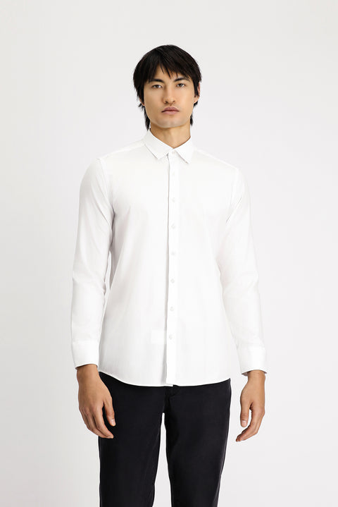 Beyaz Uzun Kol Slim Fit Dar Kesim Desenli Pamuk Gömlek