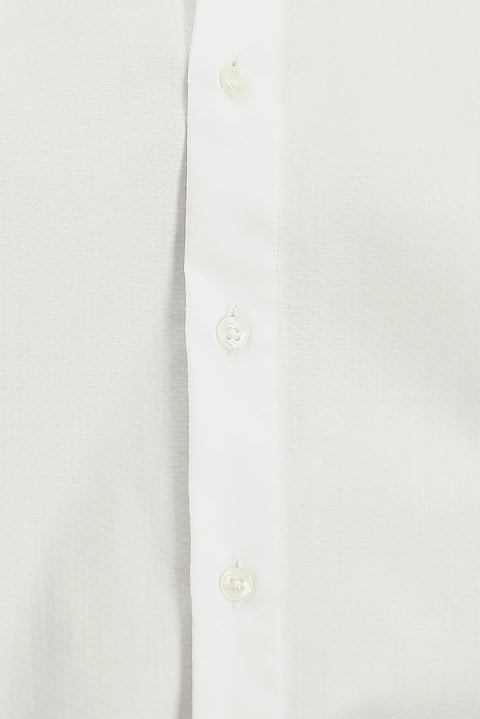 Beyaz Uzun Kol Slim Fit Dar Kesim Desenli Pamuk Gömlek