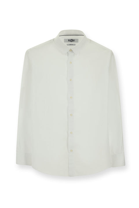 Beyaz Uzun Kol Slim Fit Dar Kesim Desenli Pamuk Gömlek