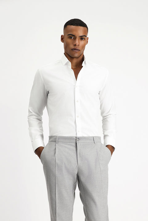 Beyaz Uzun Kol Slim Fit Dar Kesim Non Iron Desenli Klasik Pamuk Gömlek