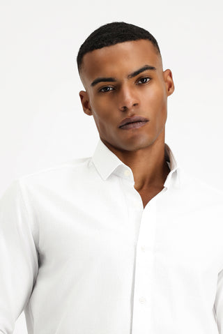  Beyaz Uzun Kol Slim Fit Dar Kesim Non Iron Desenli Klasik Pamuk Gömlek