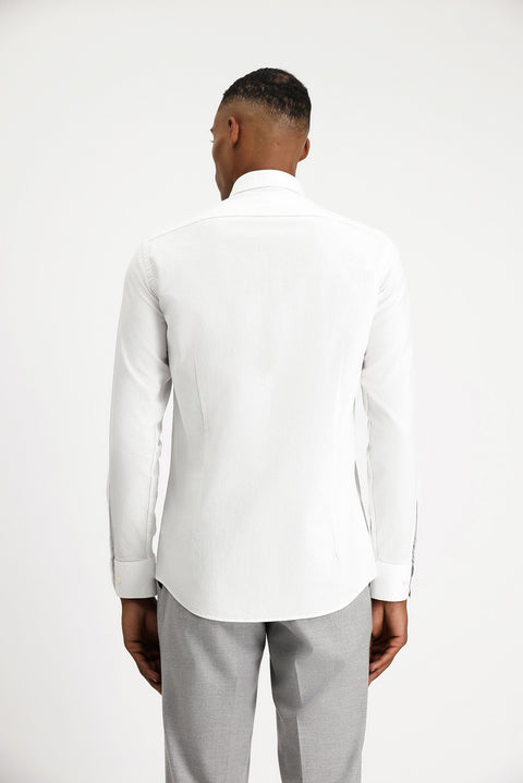 Beyaz Uzun Kol Slim Fit Dar Kesim Non Iron Desenli Klasik Pamuk Gömlek