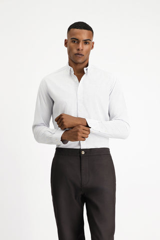  Açık Lacivert Uzun Kol Slim Fit Dar Kesim Desenli Klasik Pamuk Gömlek