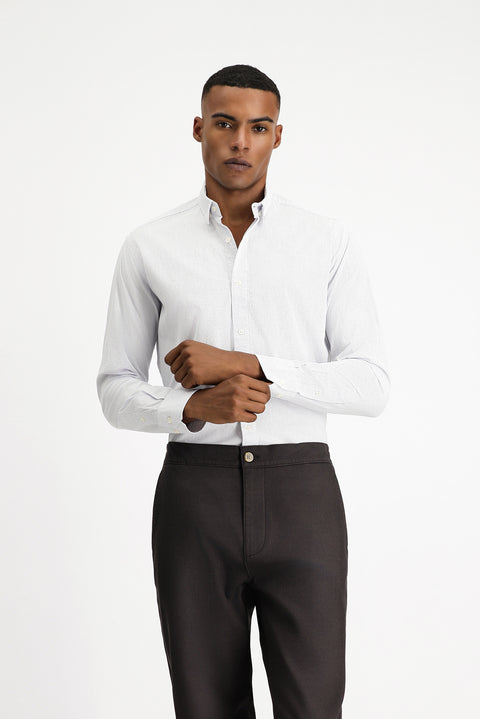 Açık Lacivert Uzun Kol Slim Fit Dar Kesim Desenli Klasik Pamuk Gömlek