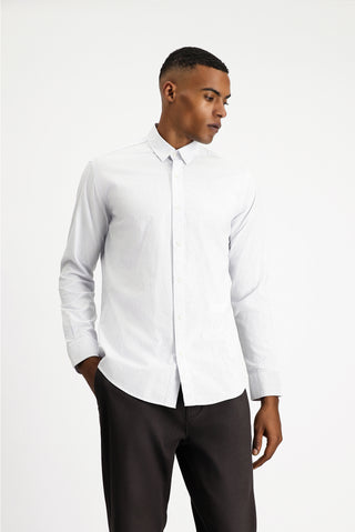  Açık Lacivert Uzun Kol Slim Fit Dar Kesim Desenli Klasik Pamuk Gömlek