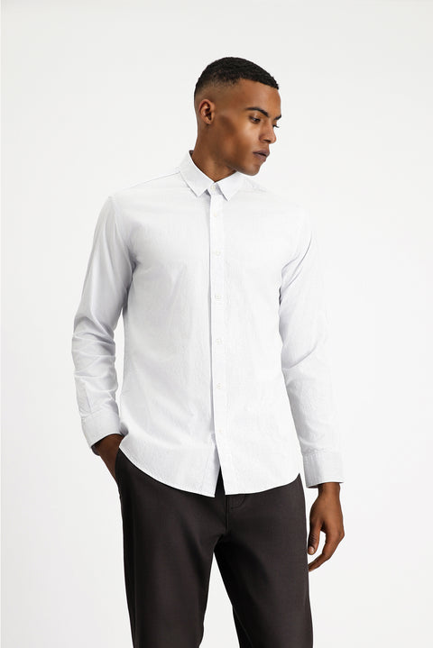 Açık Lacivert Uzun Kol Slim Fit Dar Kesim Desenli Klasik Pamuk Gömlek