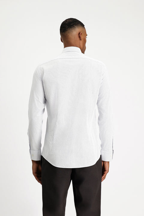 Açık Lacivert Uzun Kol Slim Fit Dar Kesim Desenli Klasik Pamuk Gömlek