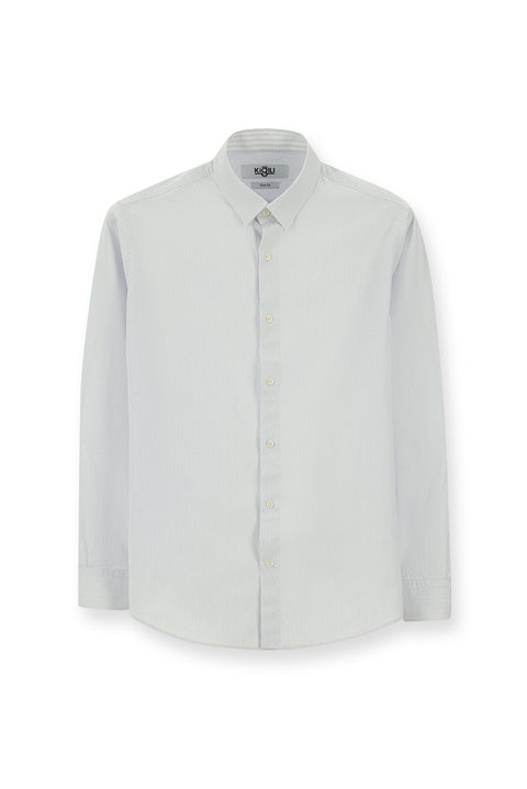 Açık Lacivert Uzun Kol Slim Fit Dar Kesim Desenli Klasik Pamuk Gömlek