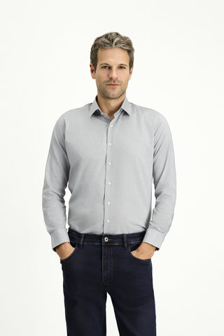  Orta Gri Uzun Kol Slim Fit Dar Kesim Desenli Pamuk Klasik Gömlek