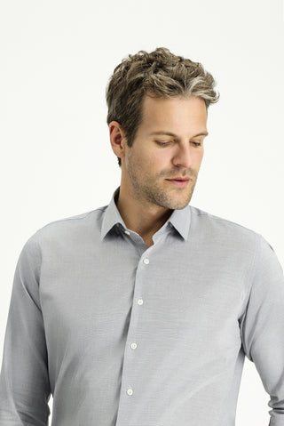  Orta Gri Uzun Kol Slim Fit Dar Kesim Desenli Pamuk Klasik Gömlek