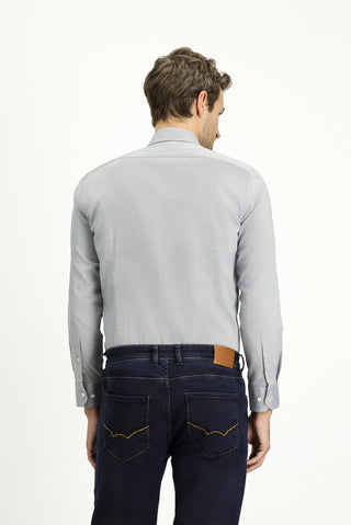  Orta Gri Uzun Kol Slim Fit Dar Kesim Desenli Pamuk Klasik Gömlek