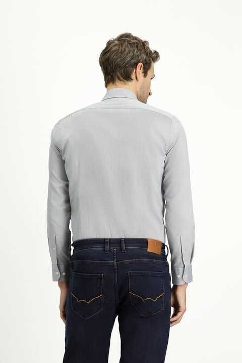 Orta Gri Uzun Kol Slim Fit Dar Kesim Desenli Pamuk Klasik Gömlek