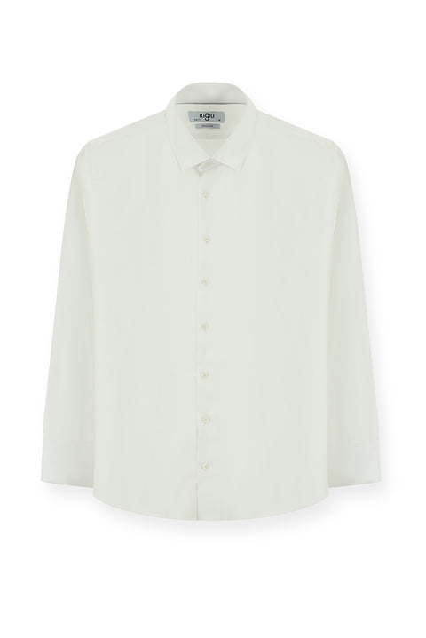 Beyaz Uzun Kol Slim Fit Dar Kesim Desenli Pamuk Klasik Gömlek