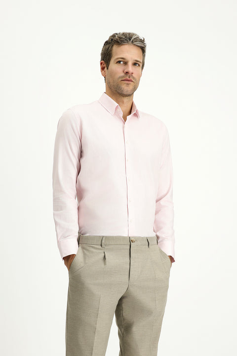 Pembe Uzun Kol Slim Fit Dar Kesim Desenli Pamuk Klasik Gömlek